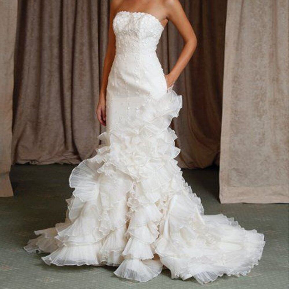 St. Pucchi Violet Z337 Strapless Silk Wedding Dress Bridal Gown Size 6